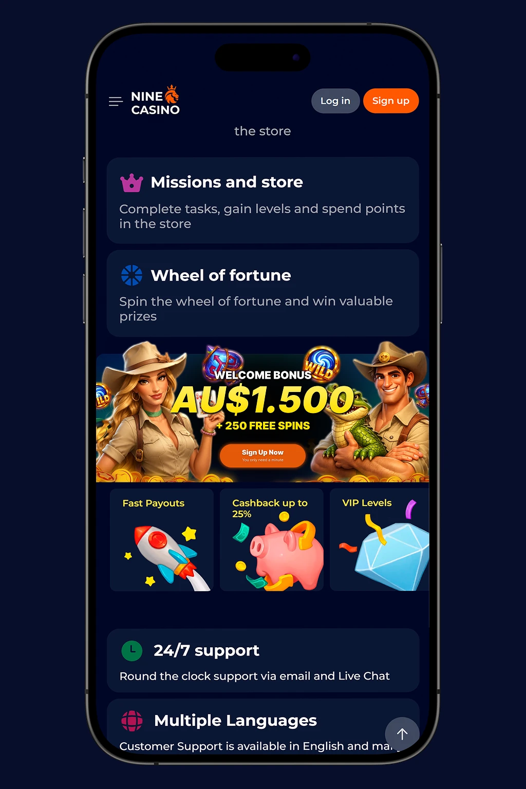 Nine Casino mobile casino app on smartphone